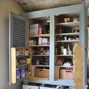 Open kitchen dresser and pantry for rustic farmhouse kitchen