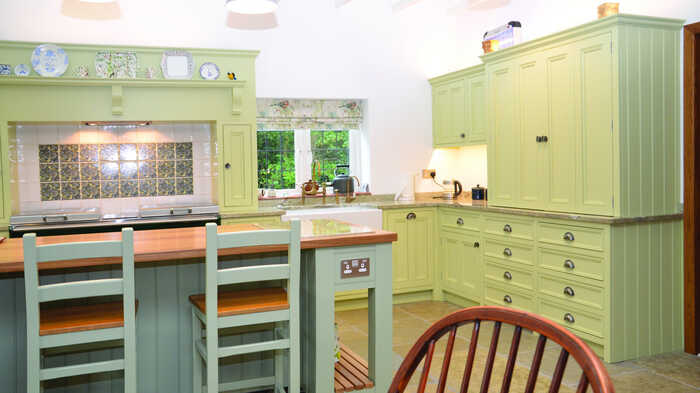 green freestanding cabinets