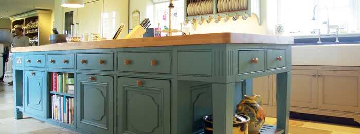 rustic blue freestanding kitchen island