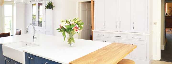 white and blue freestanding kitchen