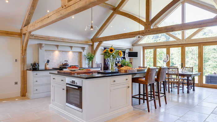 freestanding kitchen island in barn conversion